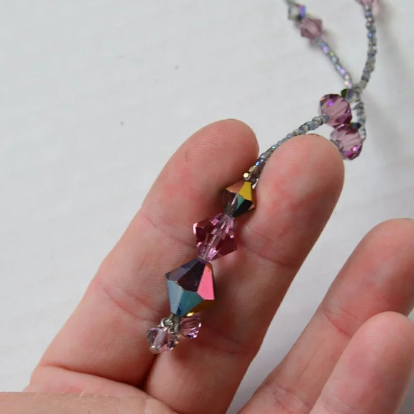 Vintage Volanta Pink Aurora Borealis Necklace  and Earrings Set - Picture 5 of 8